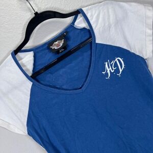 Harley Davidson Rhinestone bling T-Shirt V-Neck Raglan Top Biker Tee‎ S